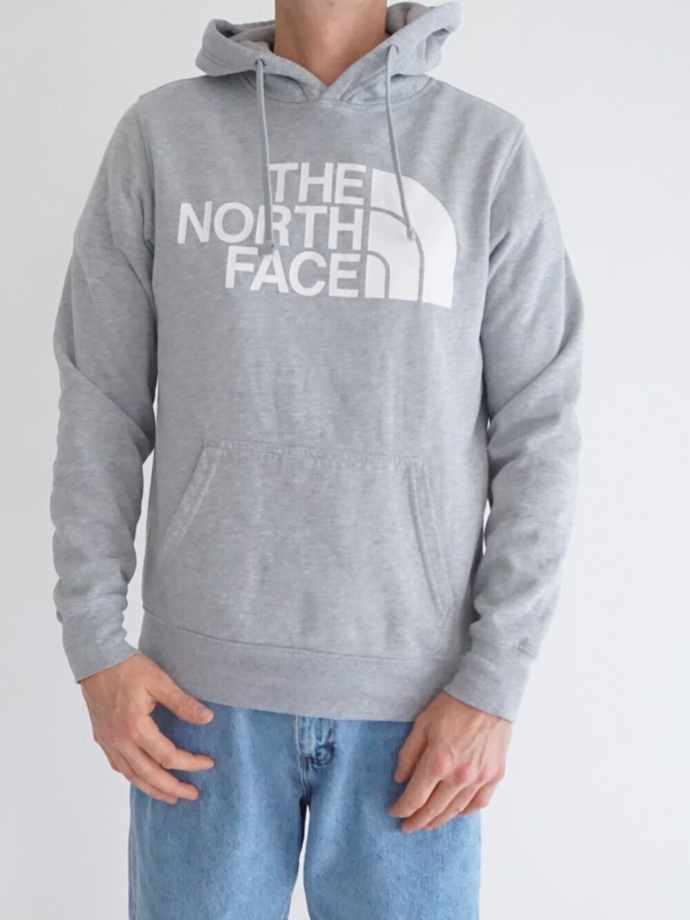 The North Face Gray Spellout Logo Fleece Kangaroo Pocket Hoodie Pullover Small